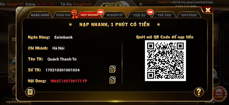 Các hình thức nạp tiền Fa88