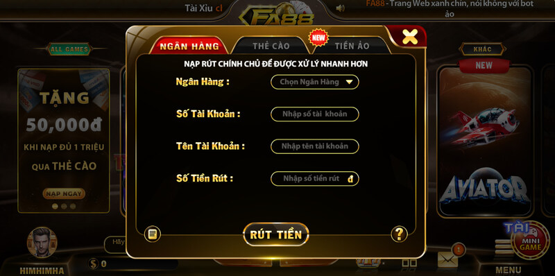 Cách rút tiền Fa88 qua ngân hàng