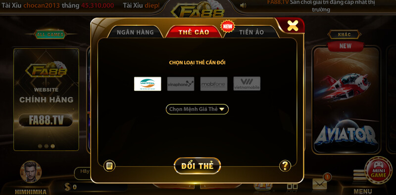 Rút tiền FA88 qua thẻ cào