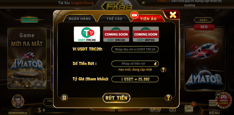 Cách rút tiền FA88 qua tiền ảo
