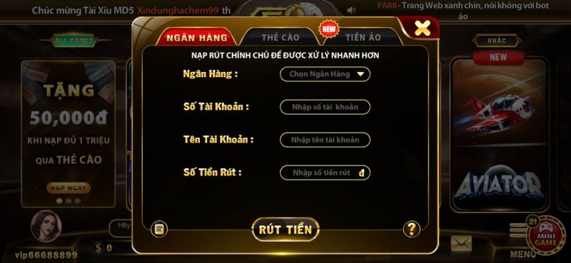 Cách rút tiền FA88 qua các hình thức Ngân hàng, Thẻ cào, Tiền ảo