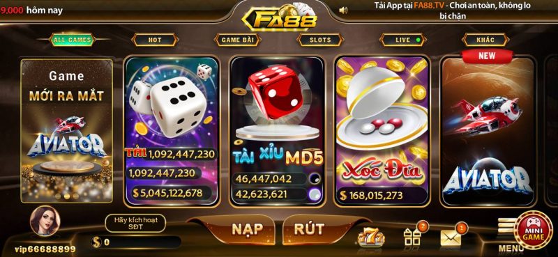 Giao diện nạp tiền FA88