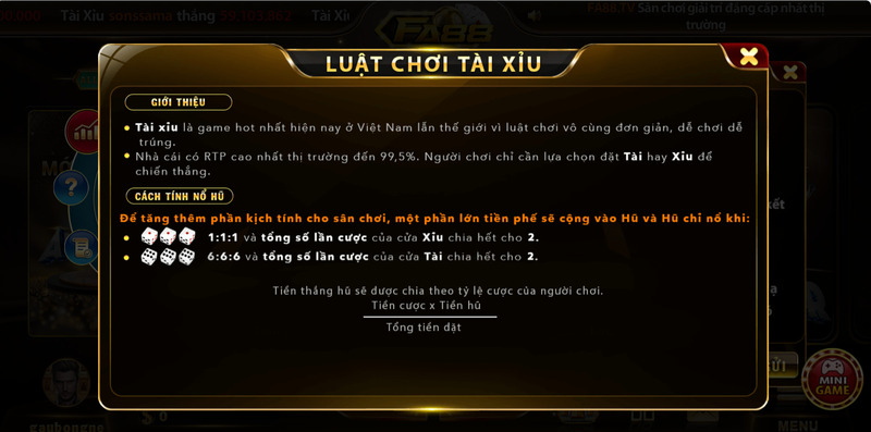 Luật chơi game Tài Xỉu tại FA88